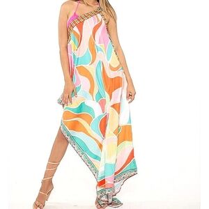 RANEES Crystal Embellished Resortwear One-Shoulder Cover Up Dress